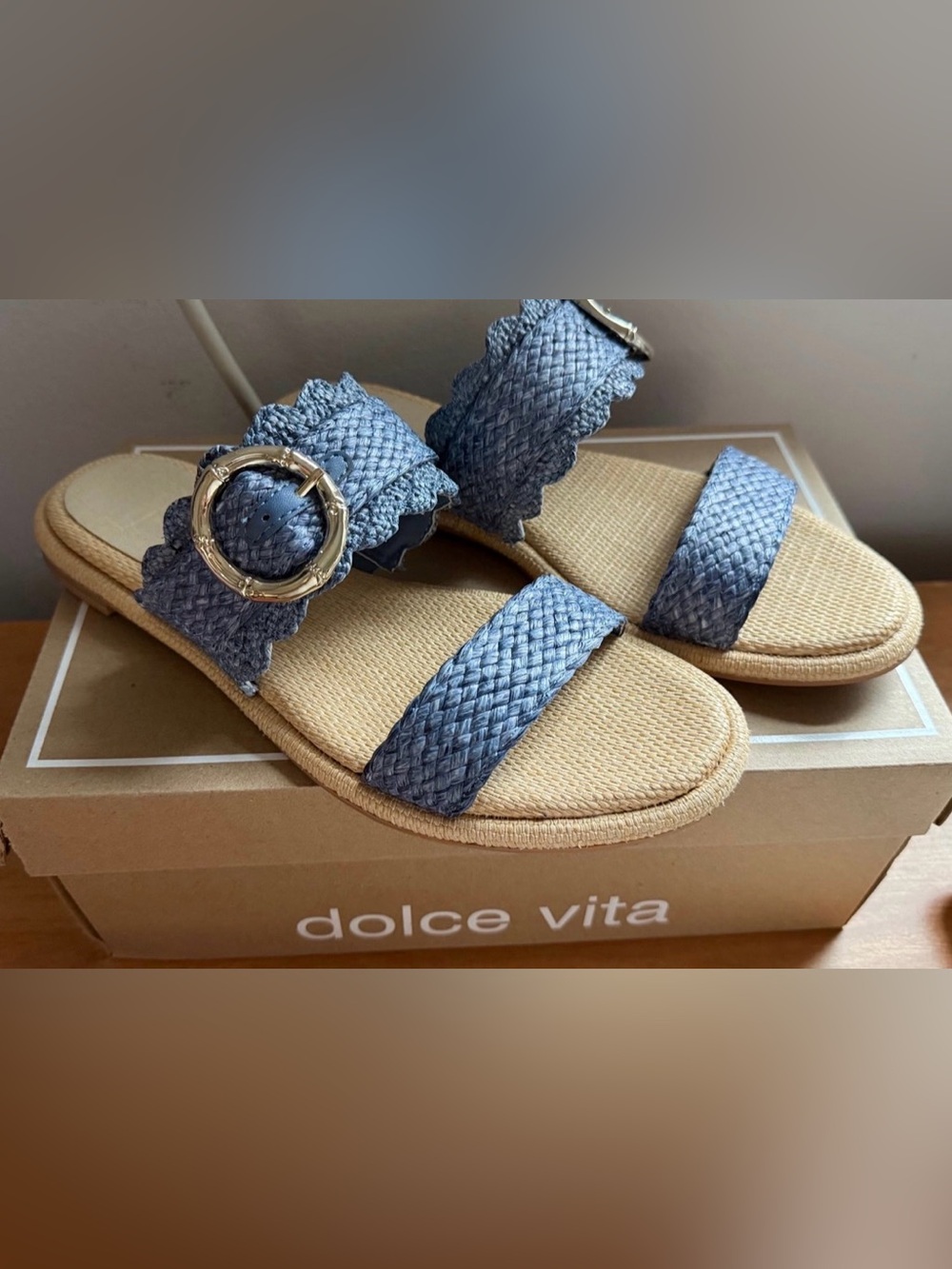 Dolce Vita Aperol Light Blue Raffia Sandals Size 10